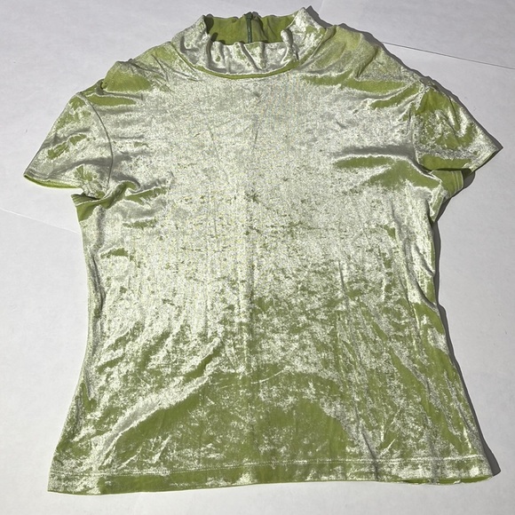 Natori Tops - Natori vintage mock neck velvet velour tee lime green small Y2K
